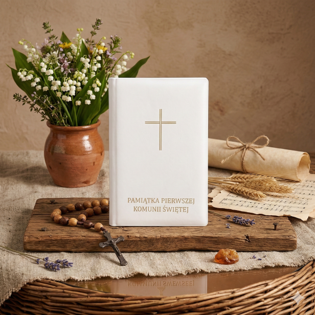 Etui komunijne na modlitewnik „Droga do Nieba” – biała okładka Pamiątka I Komunii