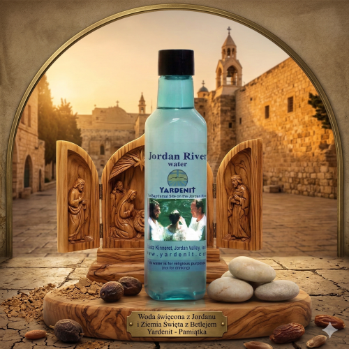 Woda święcona z rzeki Jordan – Betlejem, niebieska butelka 120 ml | Made in Israel™