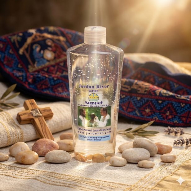 Woda święcona z rzeki Jordan z kamieniami z Betlejem – 250 ml | Made in Israel™