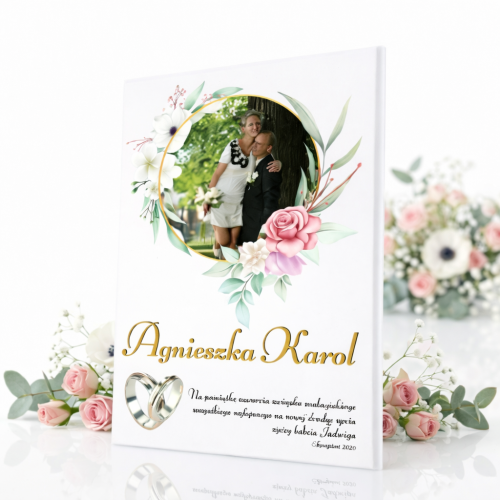 Wyjątkowa pamiątka ślubna ze zdjęciem na białym podkładzie – Prezent z okazji Ślubu | Linia AUREA CLASSIC™