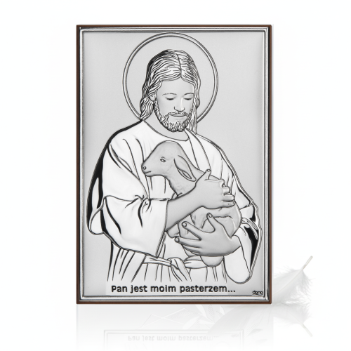 Obrazek srebrny „Pan jest moim Pasterzem” – Chrystus Dobry Pasterz 20×15 cm | ARGENTO SACRO™