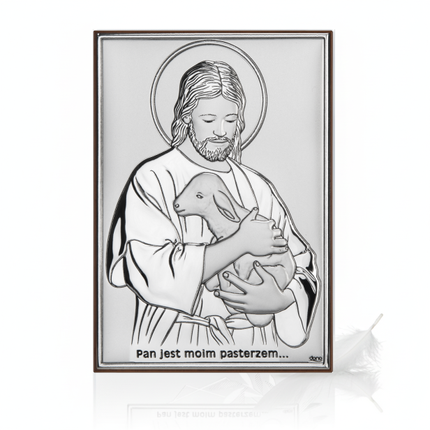 Obrazek srebrny „Pan jest moim Pasterzem” – Chrystus Dobry Pasterz 20×15 cm | ARGENTO SACRO™