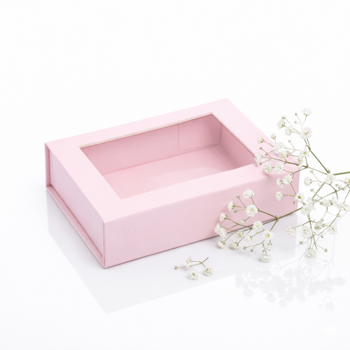Pudełko magnetyczne B6 różowe z okienkiem 20×15×5,5 cm – pudełko prezentowe | MAGNETIC BOX™