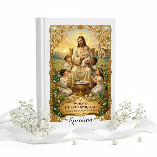 Moja Pierwsza Biblia – Pamiątka Chrztu Świętego „Jezus i dzieci” z personalizacją | Kolekcja LUMEN™