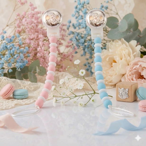 Zapinka do smoczka z emblematem srebrnym Aniołek – prezent dla dziecka | Linia BABY SILVER™