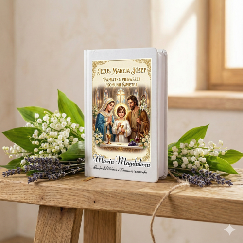 Modlitewnik komunijny Jezus Maryja Józef z personalizacją – książeczka na Pierwszą Komunię Świętą