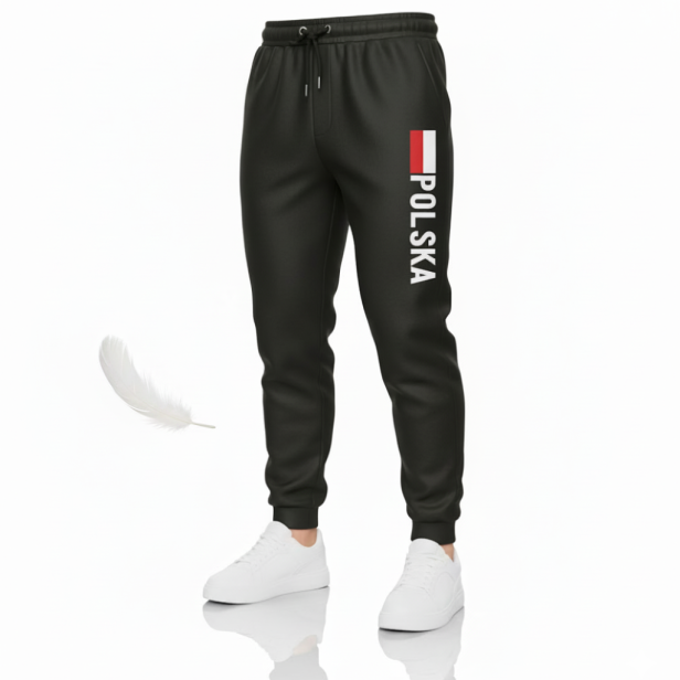 Spodnie dresowe patriotyczne Polska – czarne, zdjęcie produktowe SacrumStyle