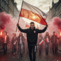 Sportowe spodnie patriotyczne Polska – ujęcie w ruchu podczas marszu niepodleglosci