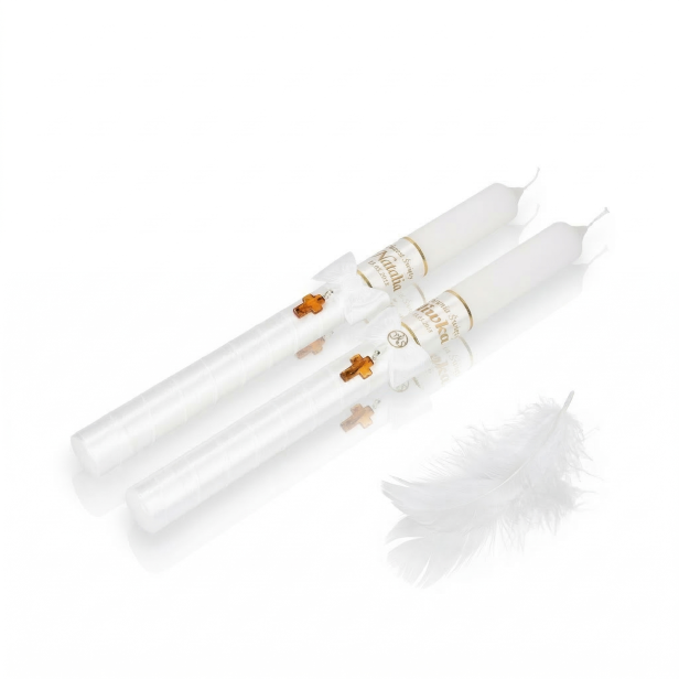 Świeca imienna z bursztynem KRZYŻYK | Linia AMBRA AURORA™ – Światło Wiary i Łaski