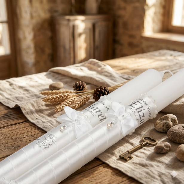 Świeca imienna z perłą | Linia PERLA AURORA™ – Światło Czystości i Łaski