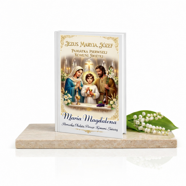 Modlitewnik komunijny Jezus Maryja Józef z personalizacją – książeczka na Pierwszą Komunię Świętą