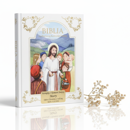 Biblia na I Komunię Świętą w etui z grawerowaną dedykacją | Pamiątka Pierwszej Komunii Świętej