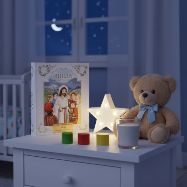 Biblia na I Komunię Świętą w etui z grawerowaną dedykacją | Pamiątka Pierwszej Komunii Świętej