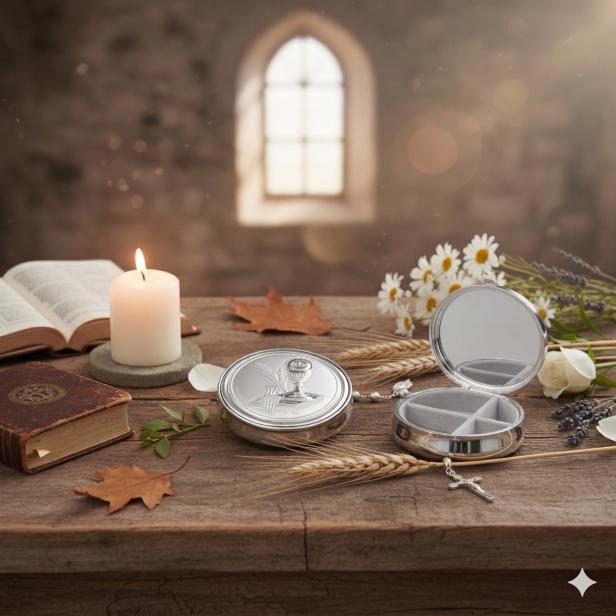 pudełku z obrazkiem srebrnym HOSTIA IHS – Pamiątka I Komunii Świętej | Linia MEMORIA SILVER™