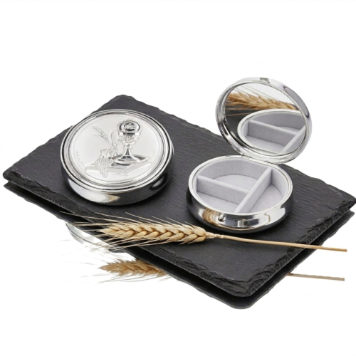 pudełku z obrazkiem srebrnym HOSTIA IHS – Pamiątka I Komunii Świętej | Linia MEMORIA SILVER™