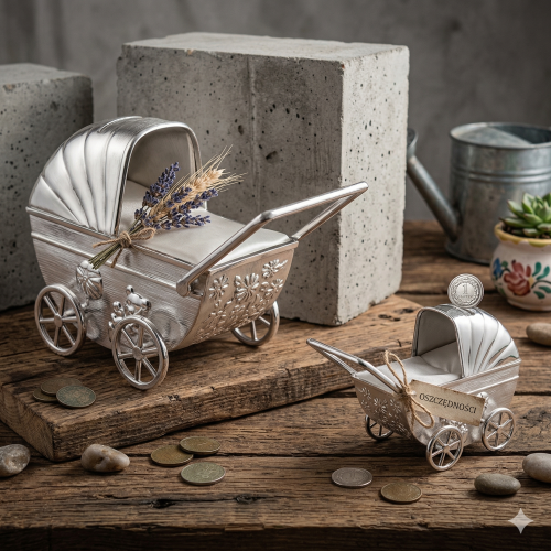 Skarbonka Wózek – prezent | Linia BABY SILVER™