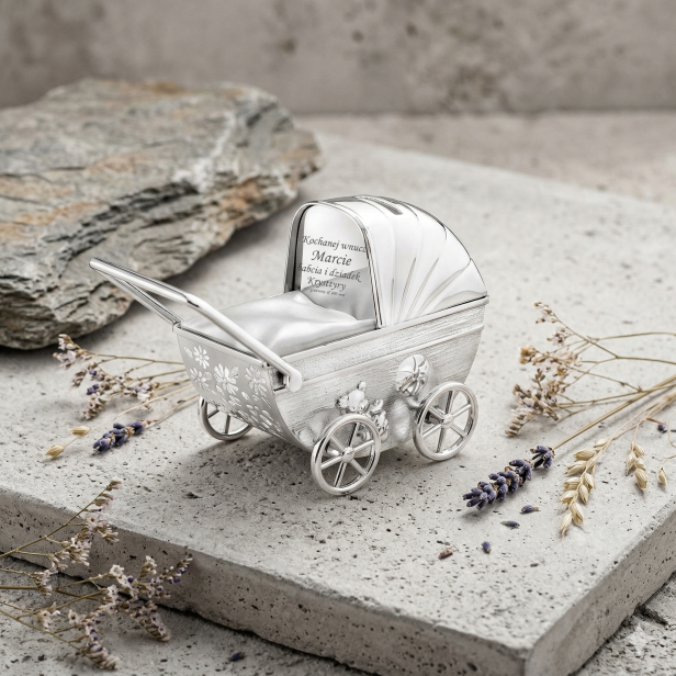Skarbonka Wózek – prezent | Linia BABY SILVER™