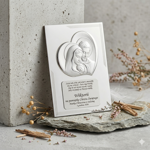 Obrazek srebrny 20×25 cm – Rodzina Święta z grawerem w zestawie | ARGENTO SACRO™