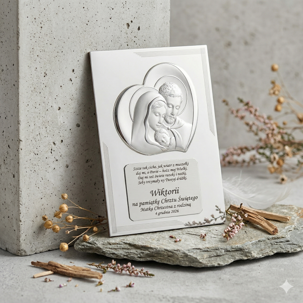 Obrazek srebrny 20×25 cm – Rodzina Święta z grawerem w zestawie | ARGENTO SACRO™