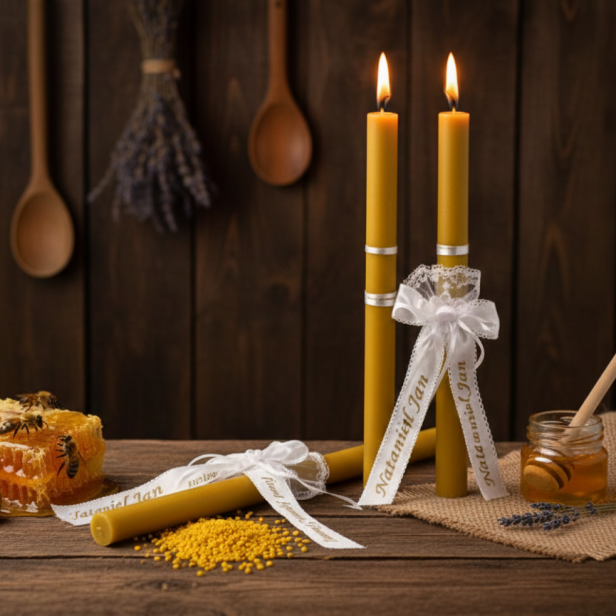 Świeca pamiątkowa z wosku pszczelego z imieniem | Linia BEE WAX – HONEY PURE
