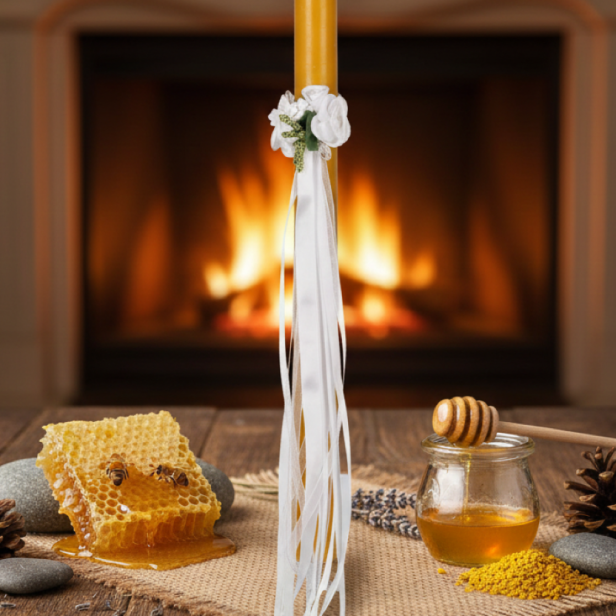 Gromnica PREMIUM ze stroikiem – 100% wosk pszczeli | HONEY PURE – Naturalne Światło Wiary