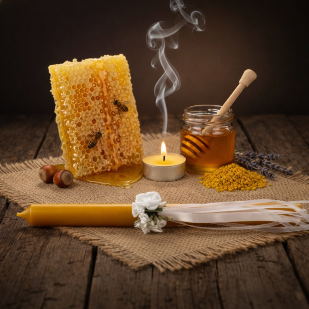 Gromnica PREMIUM ze stroikiem – 100% wosk pszczeli | HONEY PURE – Naturalne Światło Wiary