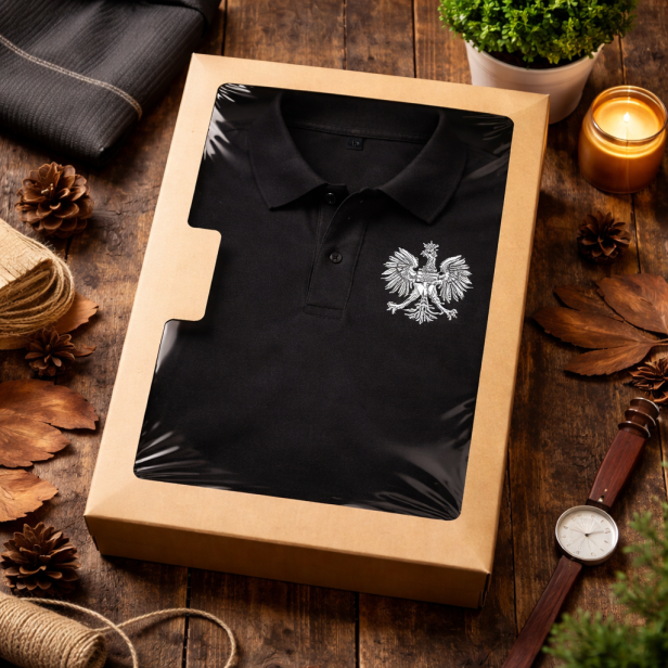 Pudełko prezentowe - Koszulka patriotyczna POLO Orzeł Polski – czarna | SacrumStyle™