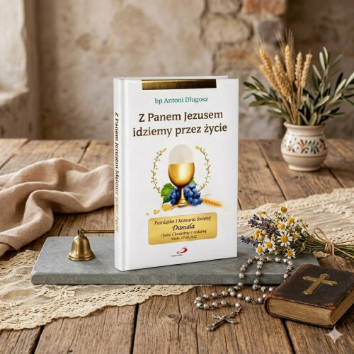 Album komunijny „Z Panem Jezusem idziemy przez życie” z grawerem | Pamiątka I Komunii Świętej