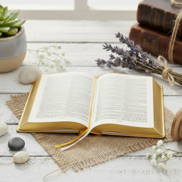 spojrzenie wewnątrz - Pismo Święte w pudełku drewnianym EKO ♻ ze złoceniami i nadrukiem UV | Pamiątka I Komunii Świętej | Biblia Paulistów