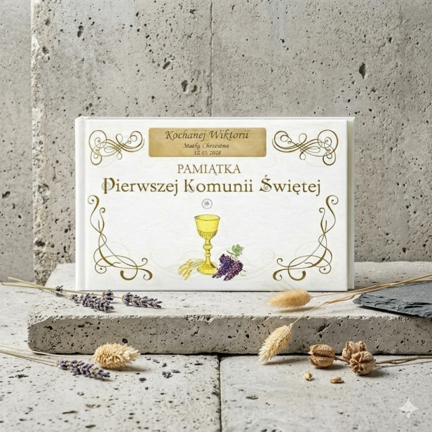 z grawerowaną dedykacja - Album komunijny z grawerem | Pamiątka I Komunii Świętej