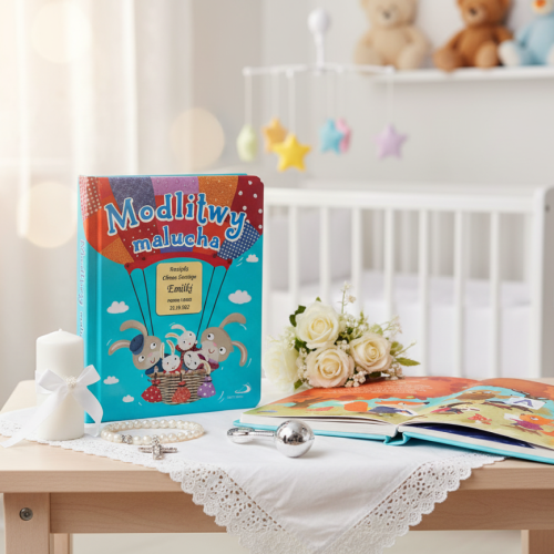 aranżacja Modlitwy malucha z Twoim grawerem – Pamiątka Chrztu Świętego | Książeczka dla dzieci