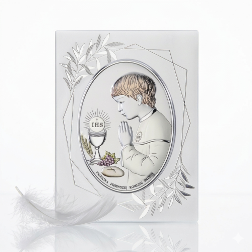 Obrazek srebrny I Komunia Święta chłopiec 15×20 | SILVER COMMUNIO™