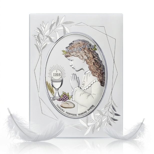 Obrazek srebrny I Komunia Święta dziewczynka 15×20 | SILVER COMMUNIO™