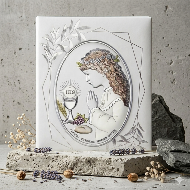 Obrazek srebrny I Komunia Święta dziewczynka 15×20 | SILVER COMMUNIO™