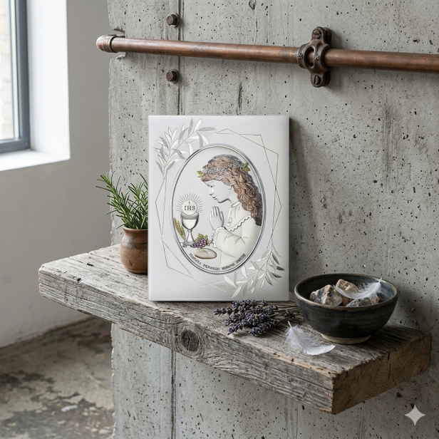 Obrazek srebrny I Komunia Święta dziewczynka 15×20 | SILVER COMMUNIO™