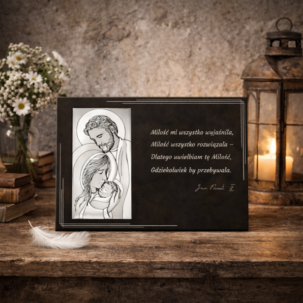 Srebrny obrazek Święta Rodzina z cytatem 20×15 cm | ARGENTO SACRO™