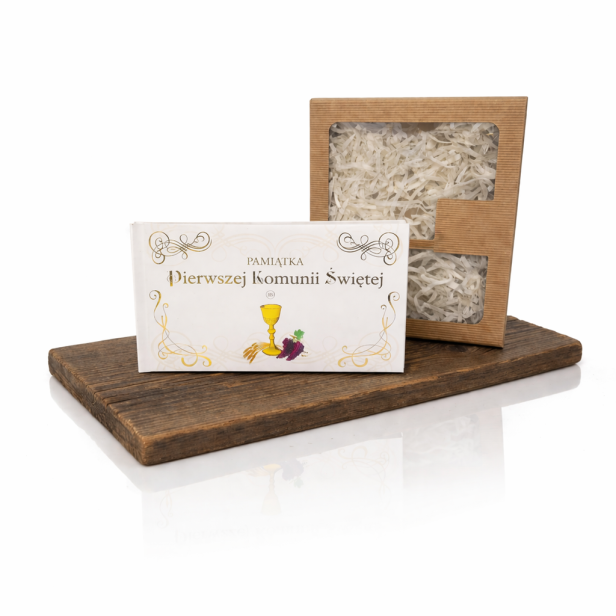 Pamiątka komunijna w pudełku kraft z grawerem – Pierwsza Komunia Święta