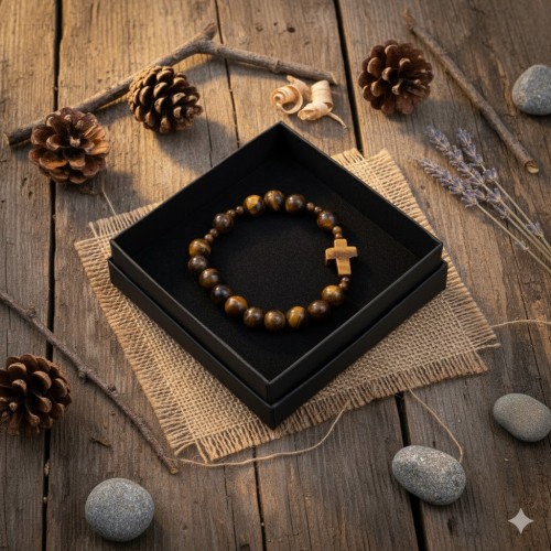 Bransoletka - dziesiątka różańca - TYGRYSIE OKO Tiger's Eye