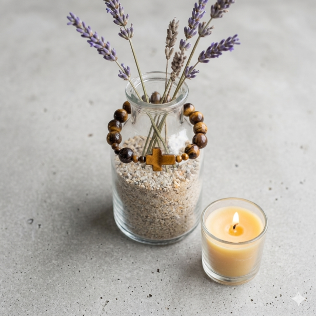 Bransoletka - dziesiątka różańca - TYGRYSIE OKO Tiger's Eye