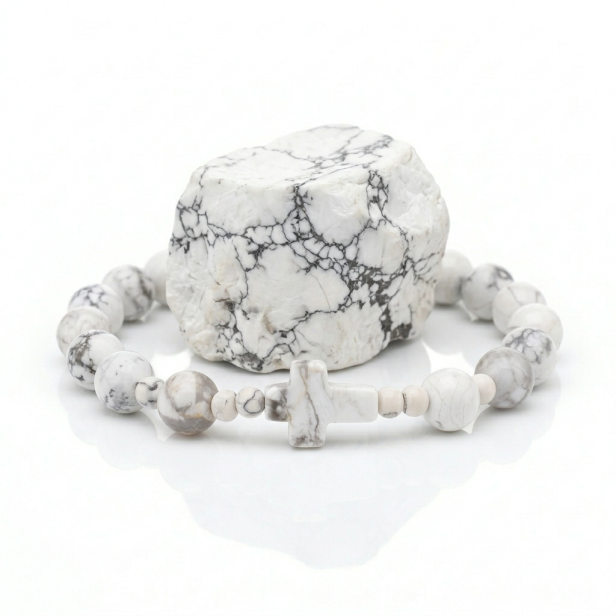 Bransoletka - dziesiątka różańca - HOWLIT BIAŁY