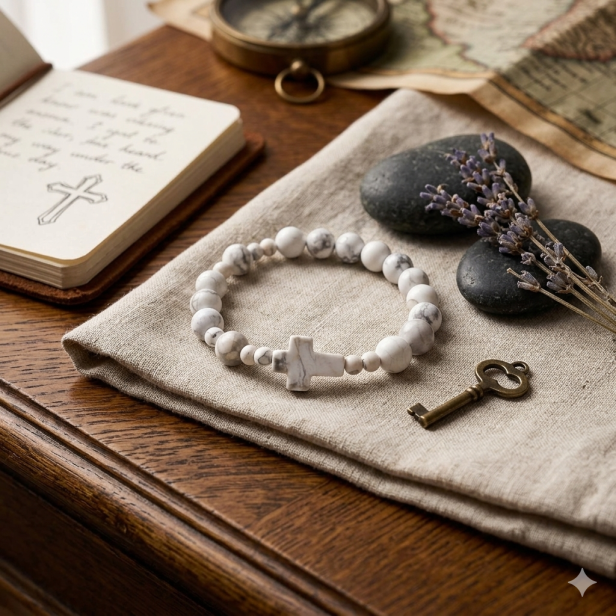 Bransoletka - dziesiątka różańca - HOWLIT BIAŁY