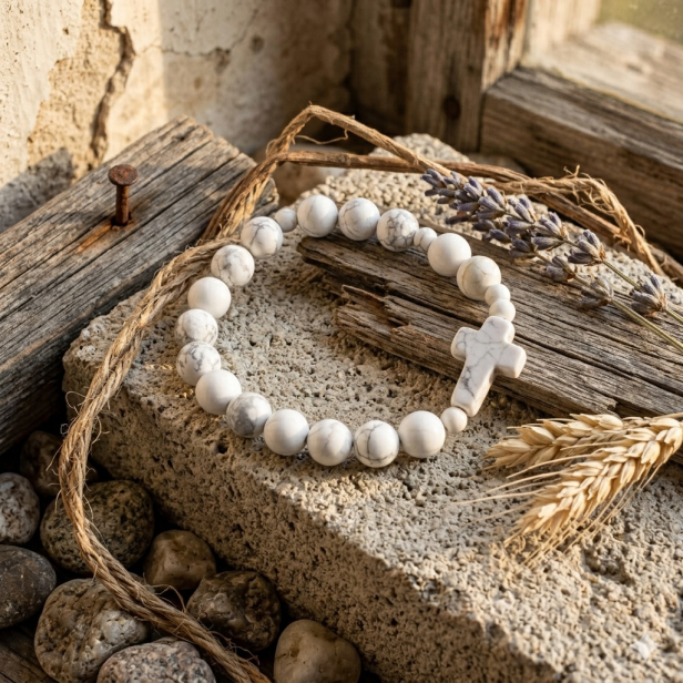 Bransoletka - dziesiątka różańca - HOWLIT BIAŁY