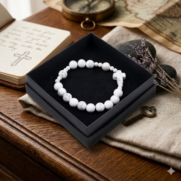 Bransoletka - dziesiątka różańca - HOWLIT BIAŁY