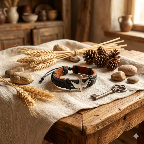 Bransoletka skórzana Duch Święty – czarna z symbolem gołębicy, naturalna skóra 17,5 cm