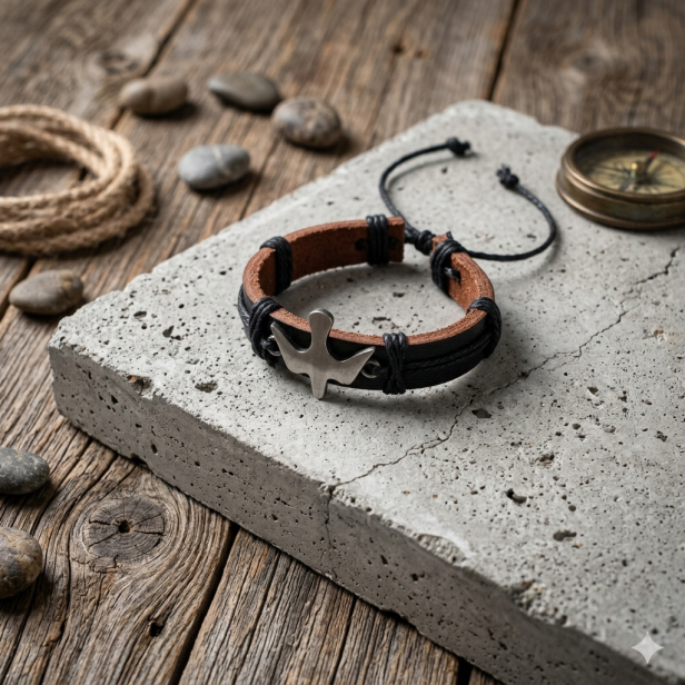 Bransoletka skórzana Duch Święty – czarna z symbolem gołębicy, naturalna skóra 17,5 cm