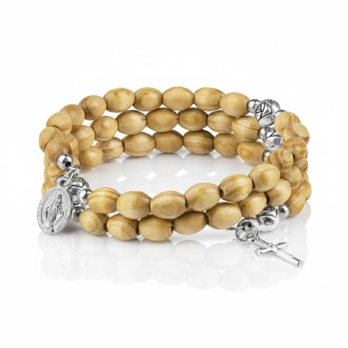 Bransoletka różaniec na rękę z drewna 8 mm – Cudowny Medalik, pełny różaniec 5 dziesiątek
