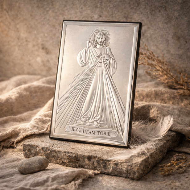Obrazek srebrny Jezu Ufam Tobie 13×9 | ARGENTO SACRO™