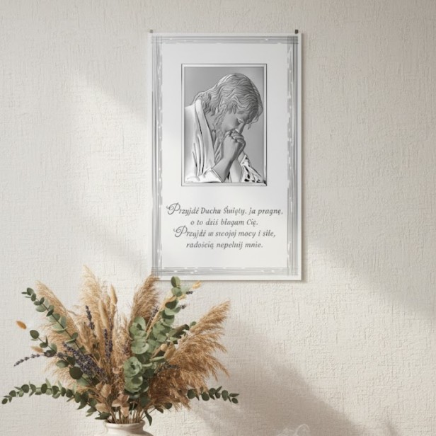 Obrazek srebrny Jezus – Przyjdź Duchu Święty 16×25 | ARGENTO SACRO™