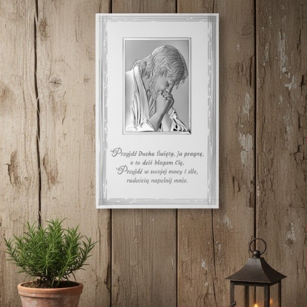 Obrazek srebrny Jezus – Przyjdź Duchu Święty 16×25 | ARGENTO SACRO™