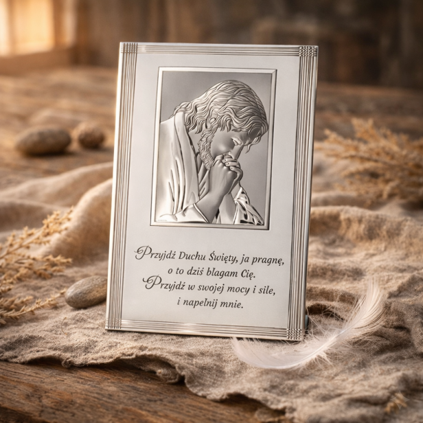 Obrazek srebrny Jezus – Przyjdź Duchu Święty 16×25 | ARGENTO SACRO™